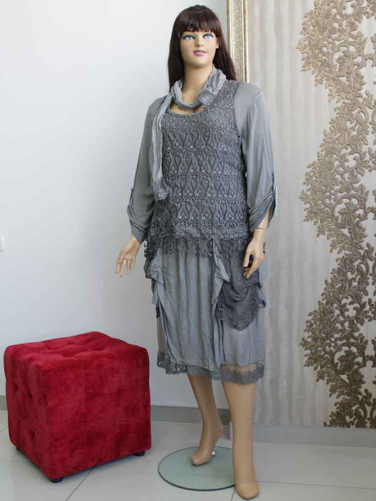 Платье двойка (платье + кружевной жилет) из вареного хлопка большого размера. Магазин «Пышная Дама», Харьков.