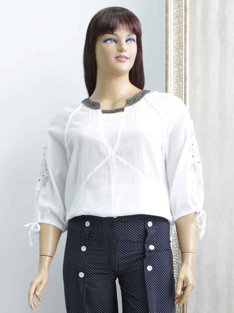 Блуза женская из хлопка с джинсовой горловиной большого размера. Магазин «Пышная Дама», Харьков.