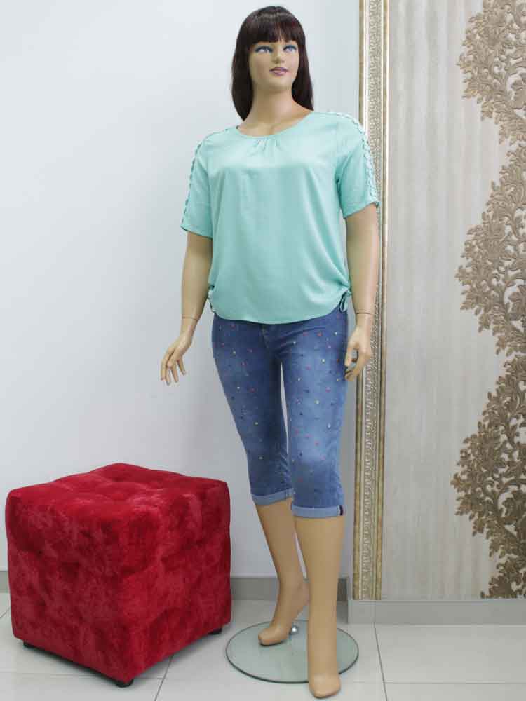 Капри женские джинсовые облегченные стрейчевые с вышивкой большого размера. Магазин «Пышная Дама», Харьков.