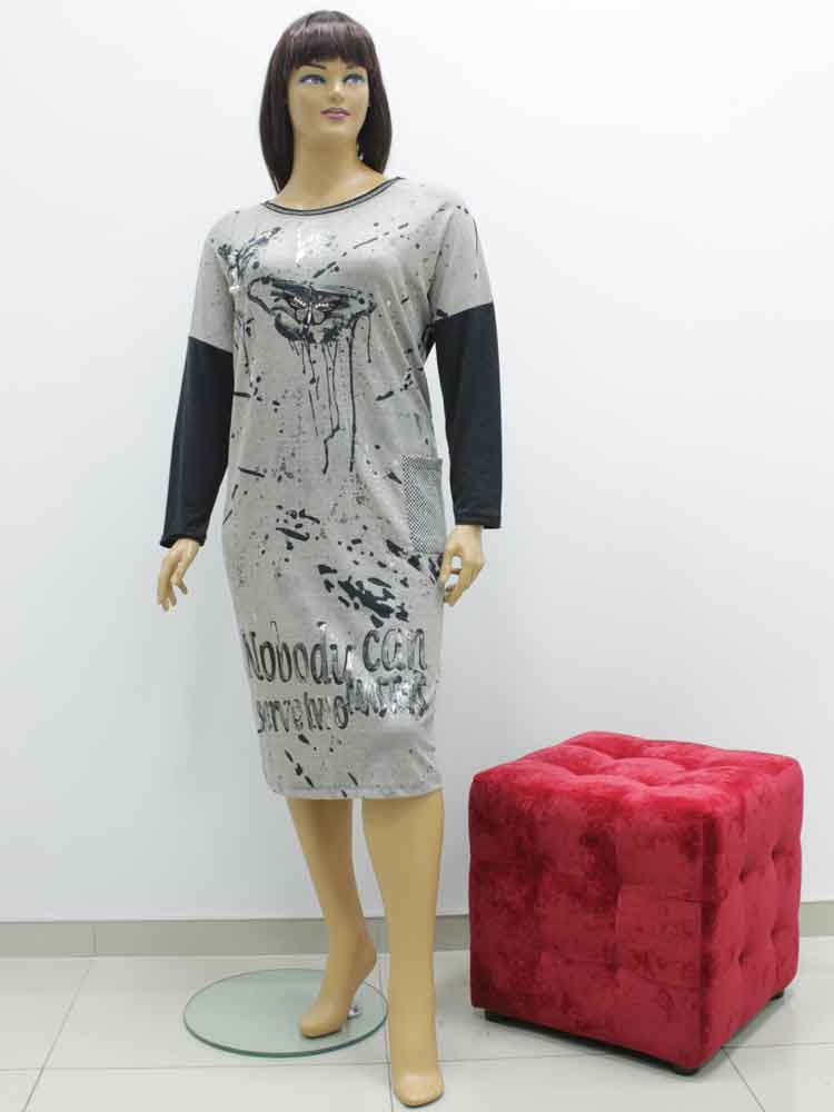 Платье трикотажное с декоративным принтом и аппликацией большого размера. Магазин «Пышная Дама», Харьков.