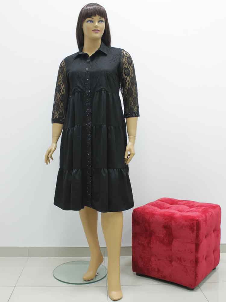 Платье-халат из ткани диско комбинированное с гипюром большого размера. Магазин «Пышная Дама», Харьков.