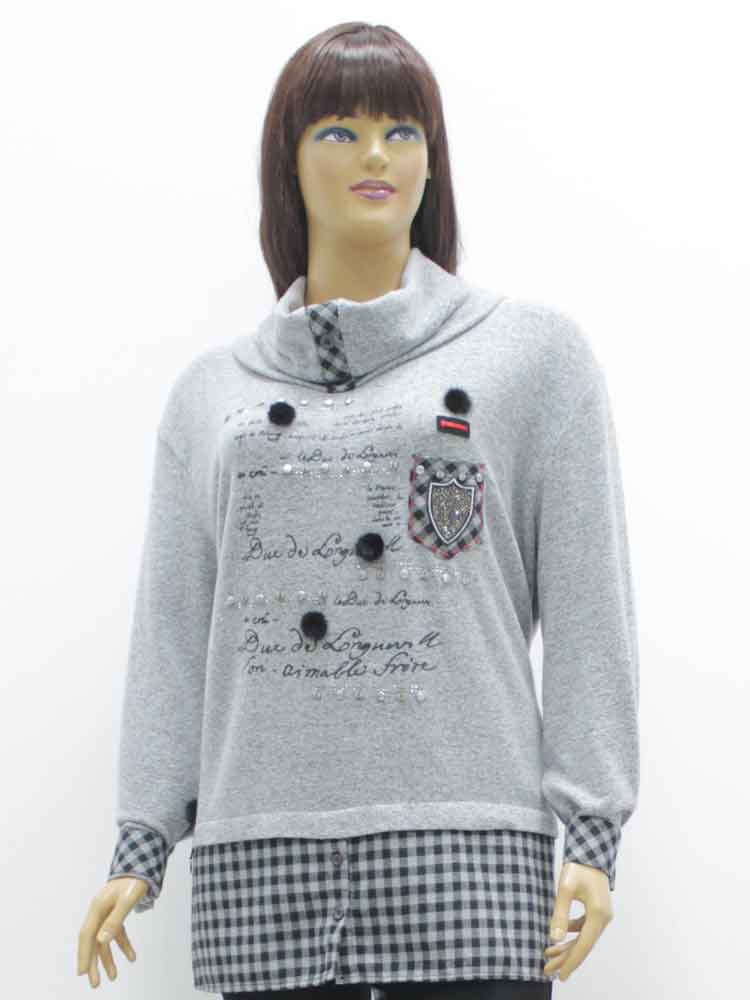 Блуза женская комбинированная с аппликацией и шарфом большого размера. Магазин «Пышная Дама», Харьков.