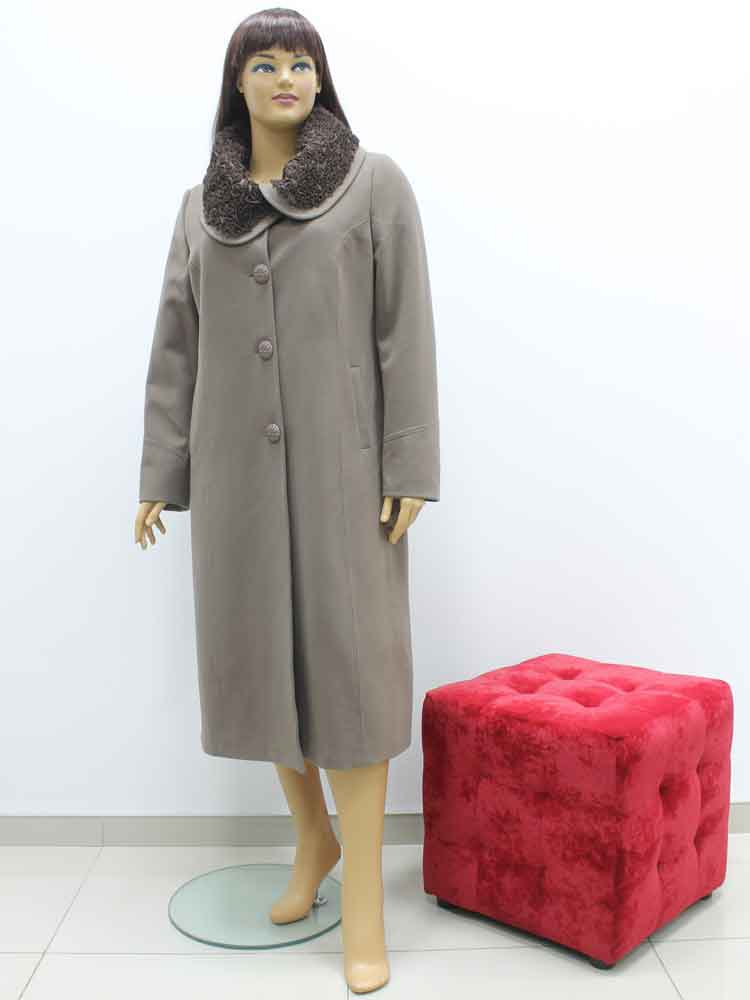 Пальто женское зимнее кашемировое с отделкой лентой большого размера. Магазин «Пышная Дама», Харьков.