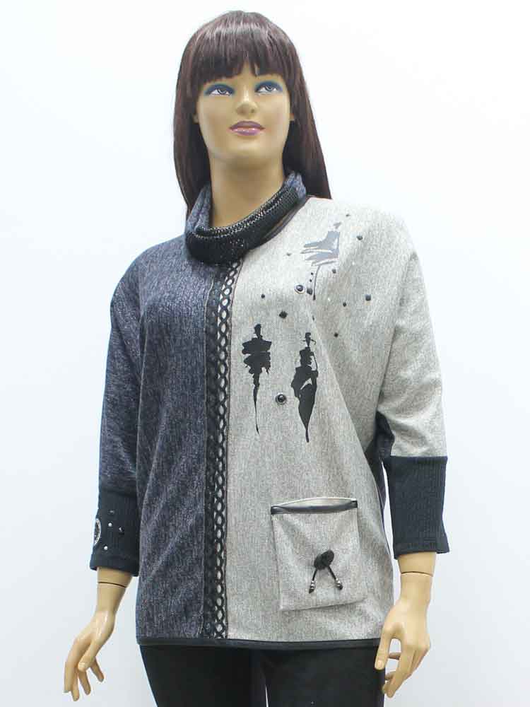 Блуза женская трикотажная  комбинированная и шарф-хомут в комплекте большого размера. Магазин «Пышная Дама», Харьков.