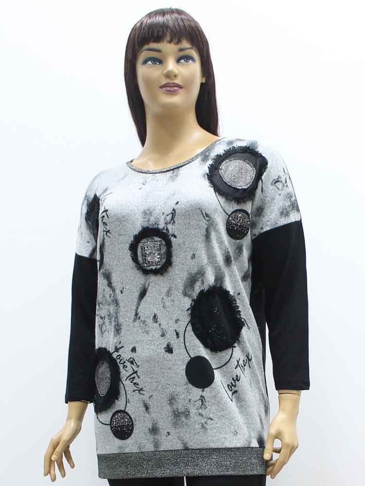 Блуза женская трикотажная  комбинированная с аппликацией большого размера. Магазин «Пышная Дама», Харьков.