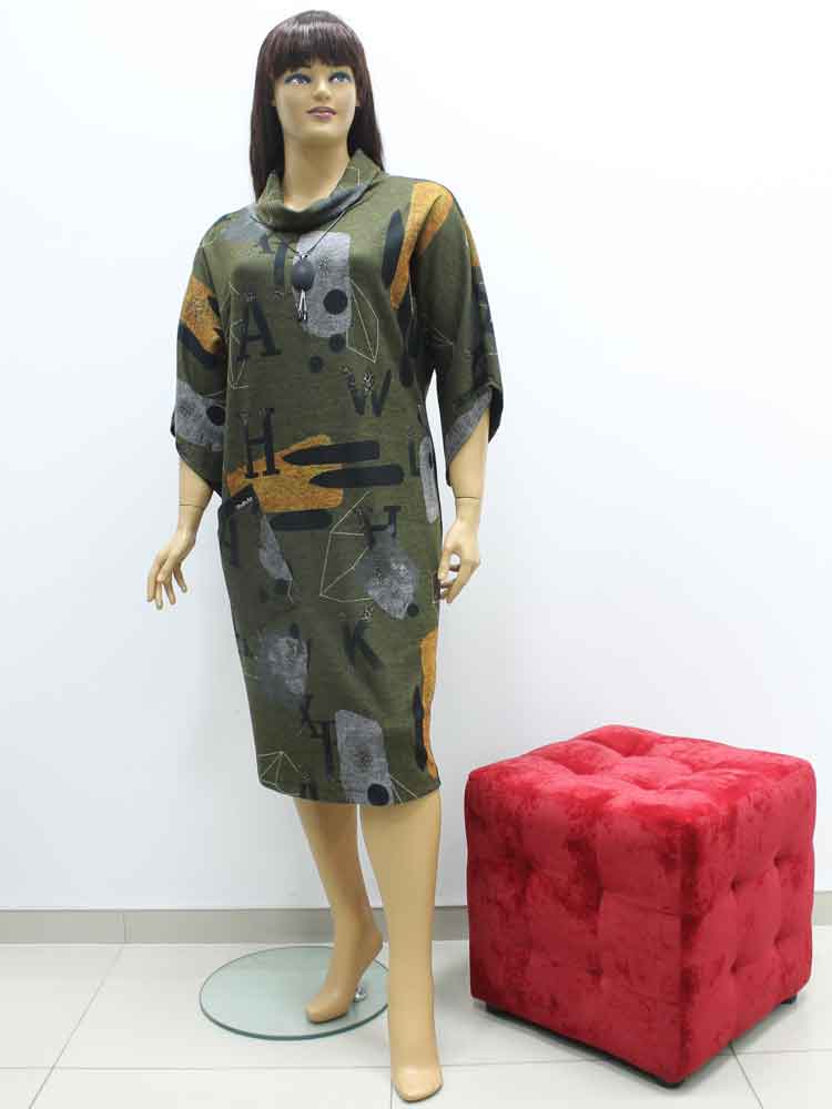 Платье трикотажное с абстрактным принтом и бижутерия в комплекте большого размера. Магазин «Пышная Дама», Харьков.