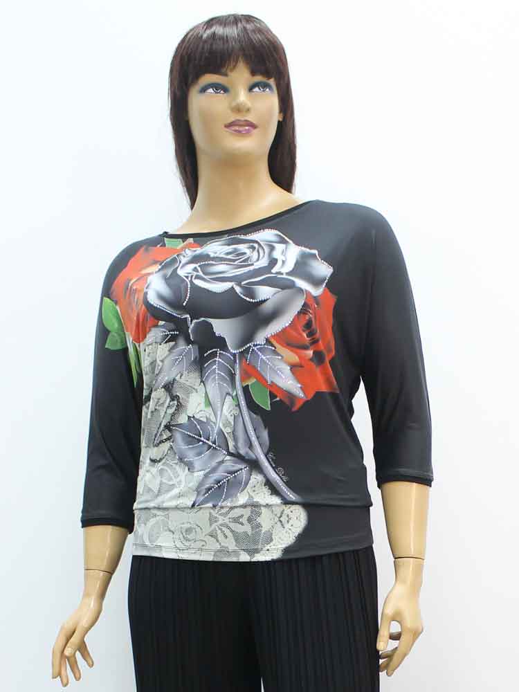 Блуза женская с декоративным принтом большого размера. Магазин «Пышная Дама», Харьков.
