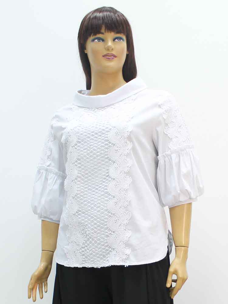 Блуза женская из хлопка с эластаном с кружевной отделкой большого размера, 2020. Магазин «Пышная Дама», Харьков.