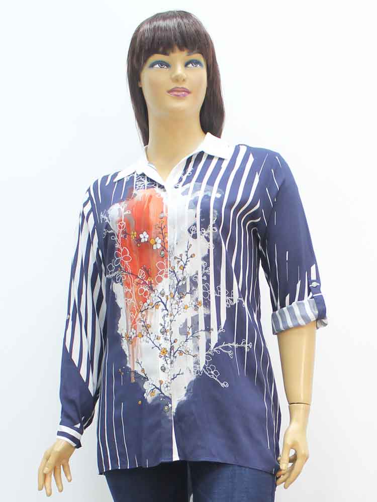 Сорочка (рубашка) женская из штапеля с декоративным принтом большого размера. Магазин «Пышная Дама», Харьков.
