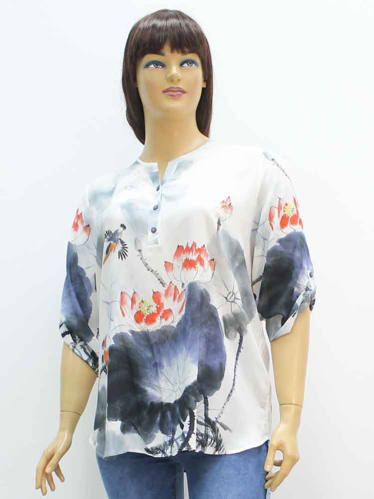 Блуза женская из вискозы с цветочным принтом большого размера. Магазин «Пышная Дама», Харьков.