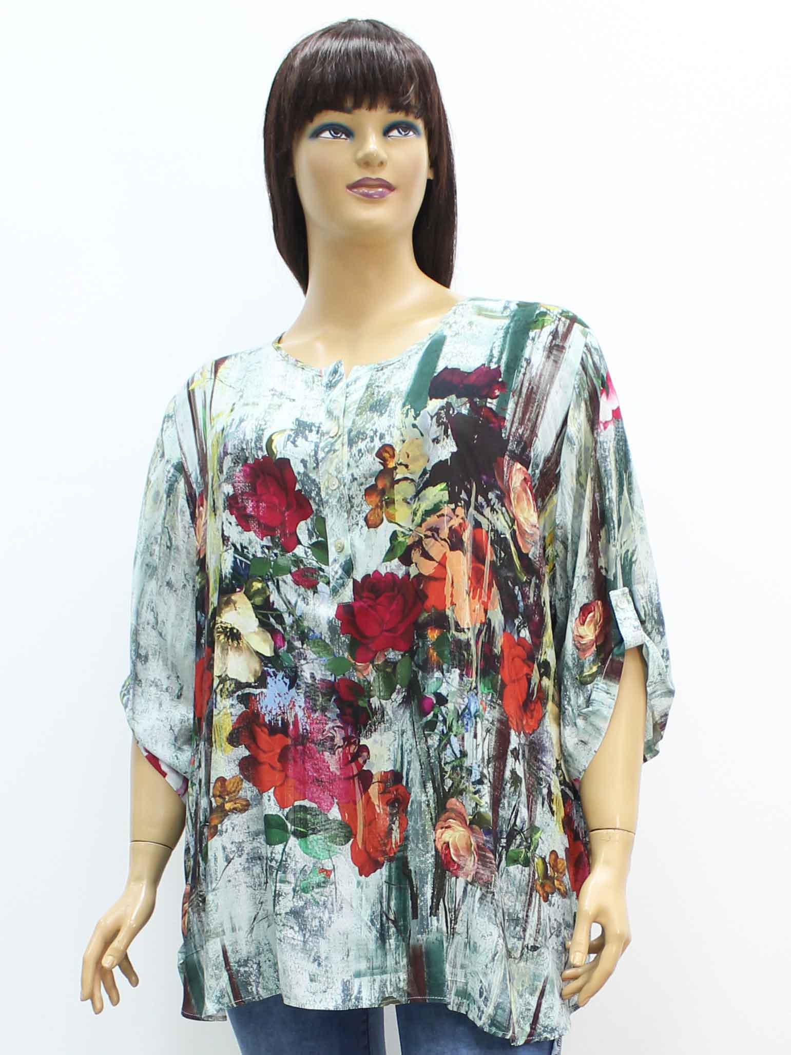 Блуза женская из вискозы с цветочным принтом большого размера. Магазин «Пышная Дама», Харьков.