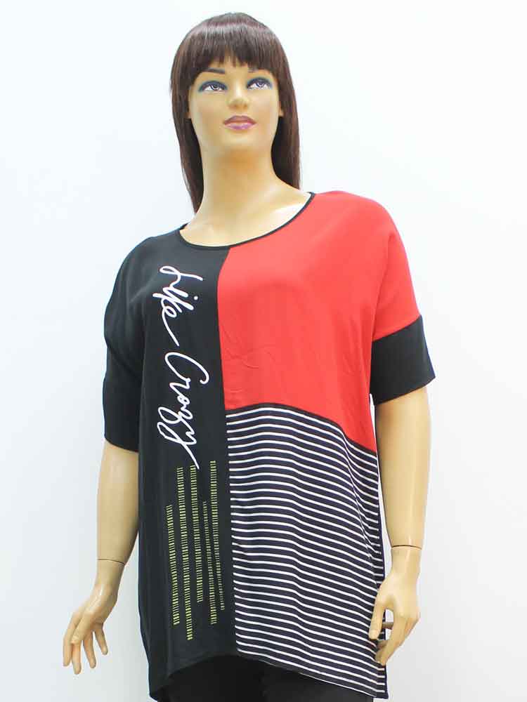 Блуза женская комбинированная из штапеля с декоративным принтом большого размера. Магазин «Пышная Дама», Харьков.
