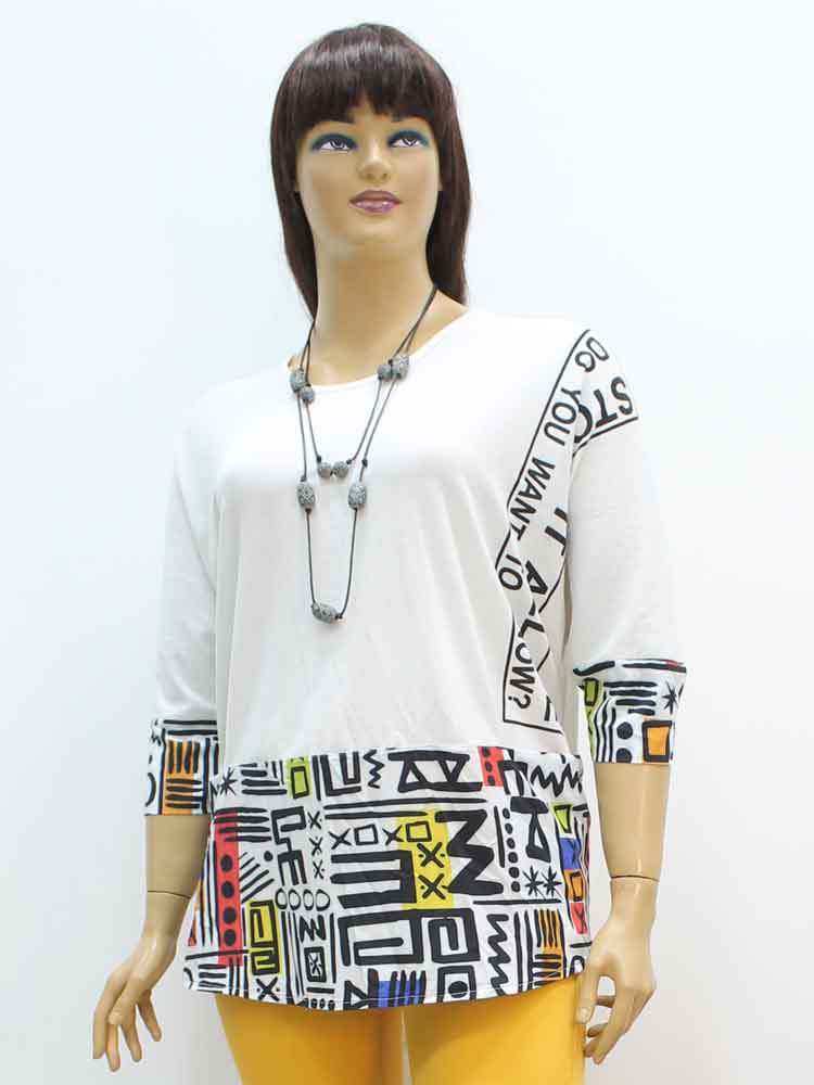 Блуза женская комбинированная с декоративным принтом большого размера. Магазин «Пышная Дама», Харьков.