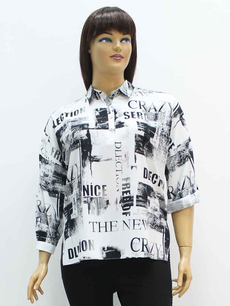 Блуза женская из мокрого шелка с газетным принтом большого размера. Магазин «Пышная Дама», Харьков.