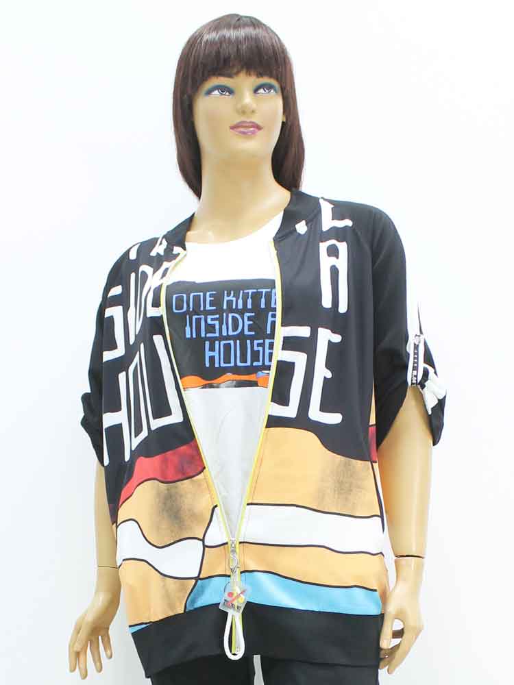 Кофта женская комбинированная с футболкой и декоративным принтом большого размера. Магазин «Пышная Дама», Харьков.