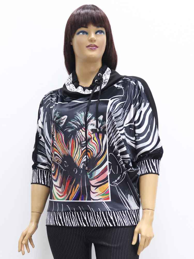 Блуза женская велюровая с декоративным принтом большого размера, 2021. Магазин «Пышная Дама», Харьков.