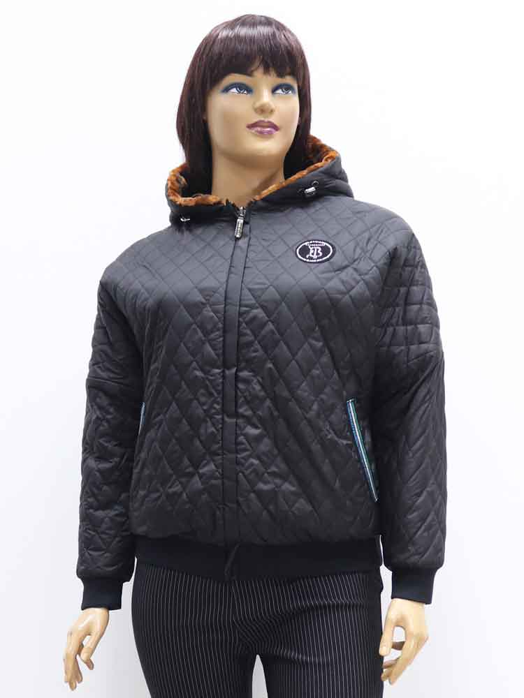 Куртка зимняя женская двухсторонняя с искусственным мехом на манжете (сторона 1) большого размера, 2021. Магазин «Пышная Дама», Харьков.