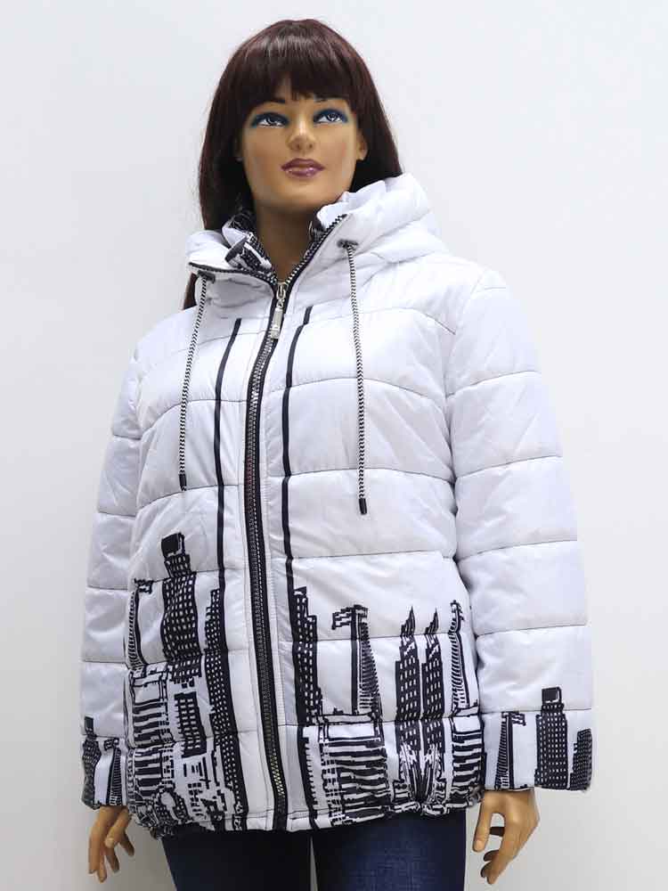 Куртка зимняя женская с капюшоном и декоративным принтом большого размера, 2022. Магазин «Пышная Дама», Харьков.