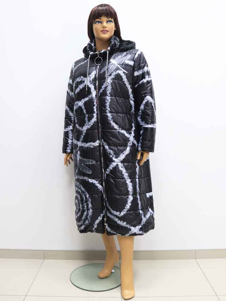 Пальто женское зимнее с капюшоном и декоративным принтом большого размера, 2022. Магазин «Пышная Дама», Харьков.