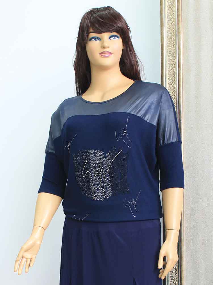 Блуза женская трикотажная с отделкой из ткани диско большого размера. Магазин «Пышная Дама», Харьков.
