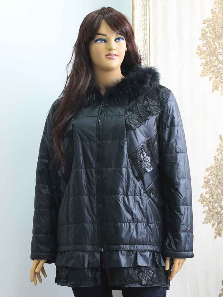 Куртка зимняя женская на подкладке из искусственного меха с отделкой из кружева большого размера. Магазин «Пышная Дама», Харьков.