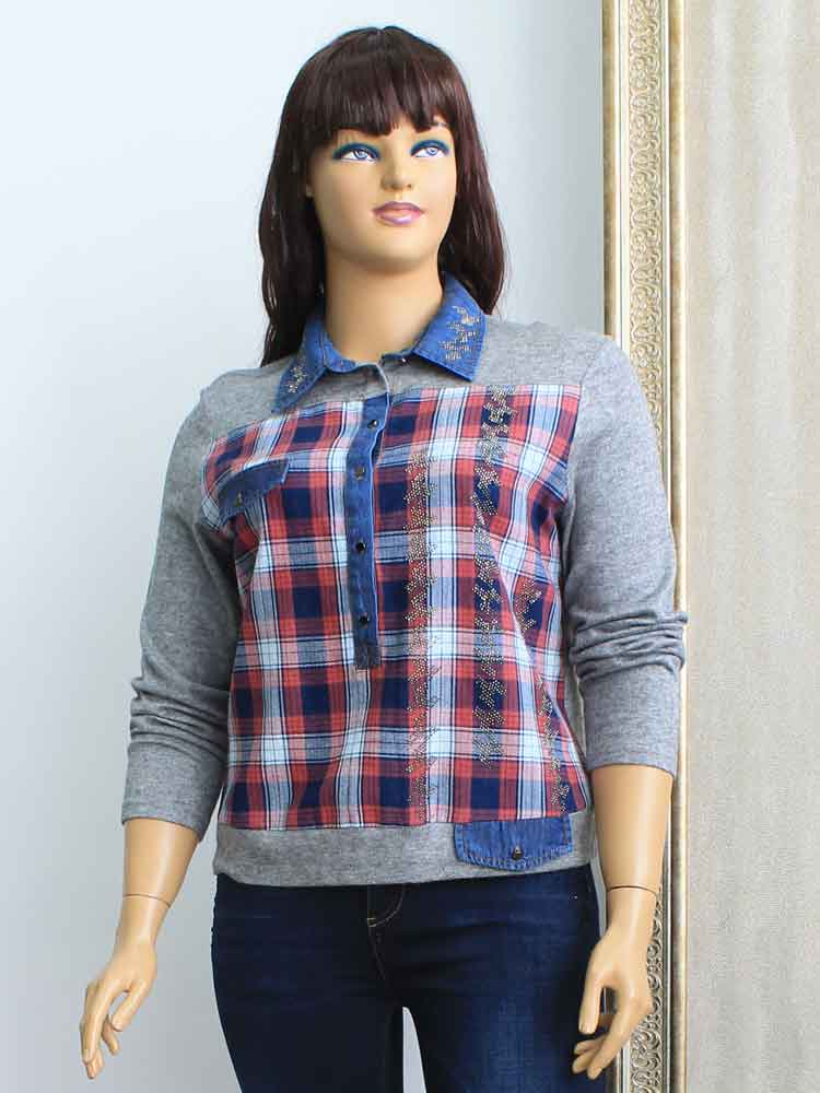 Блуза-сорочка женская комбинированная большого размера. Магазин «Пышная Дама», Харьков.