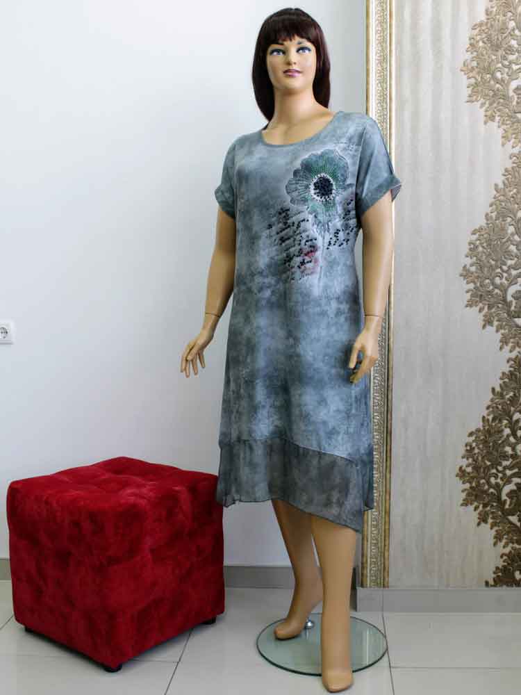 Платье из вареного хлопка трикотажное с отделкой из сетки большого размера. Магазин «Пышная Дама», Харьков.