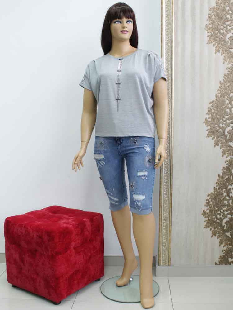 Бриджи женские джинсовые стрейчевые с аппликацией большого размера. Магазин «Пышная Дама», Харьков.
