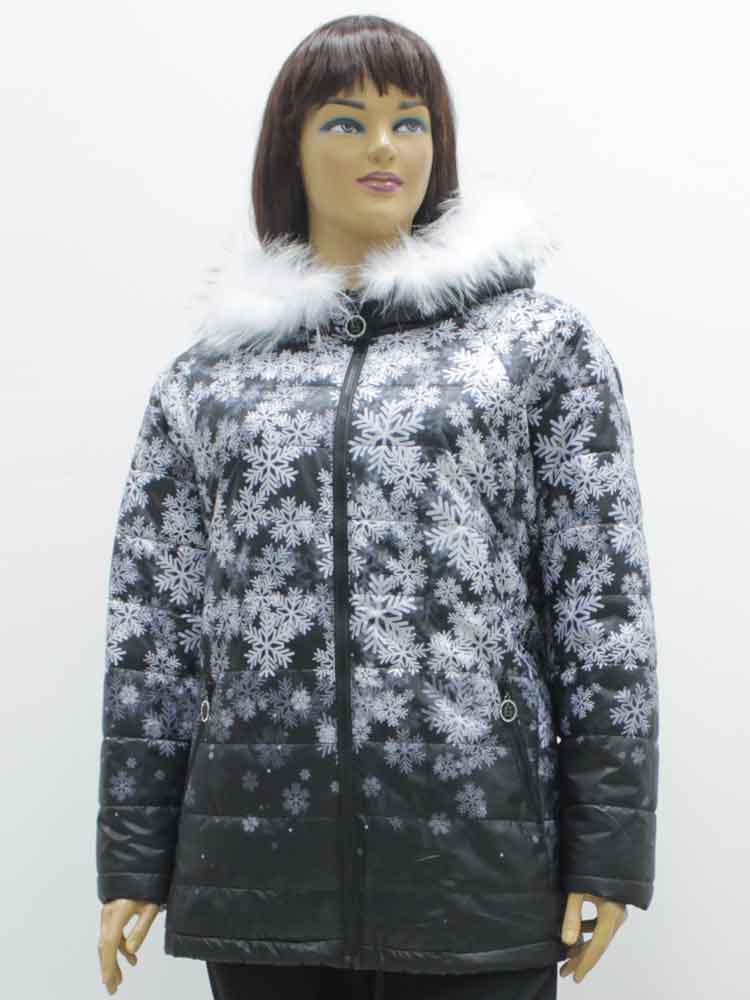 Куртка зимняя женская с меховой отделкой и декоративным принтом большого размера. Магазин «Пышная Дама», Харьков.