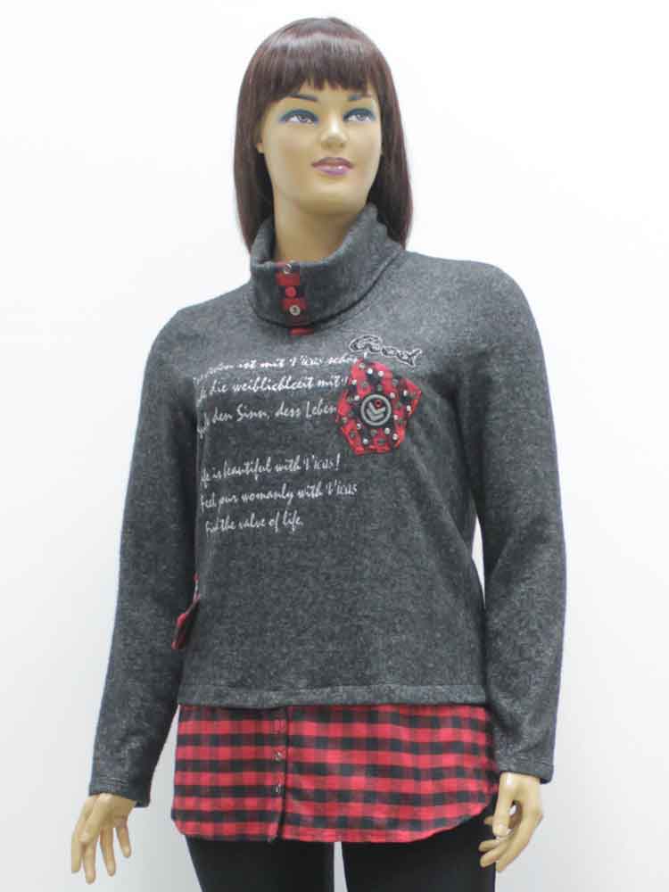 Блуза женская комбинированная с аппликацией и шарфом большого размера. Магазин «Пышная Дама», Харьков.