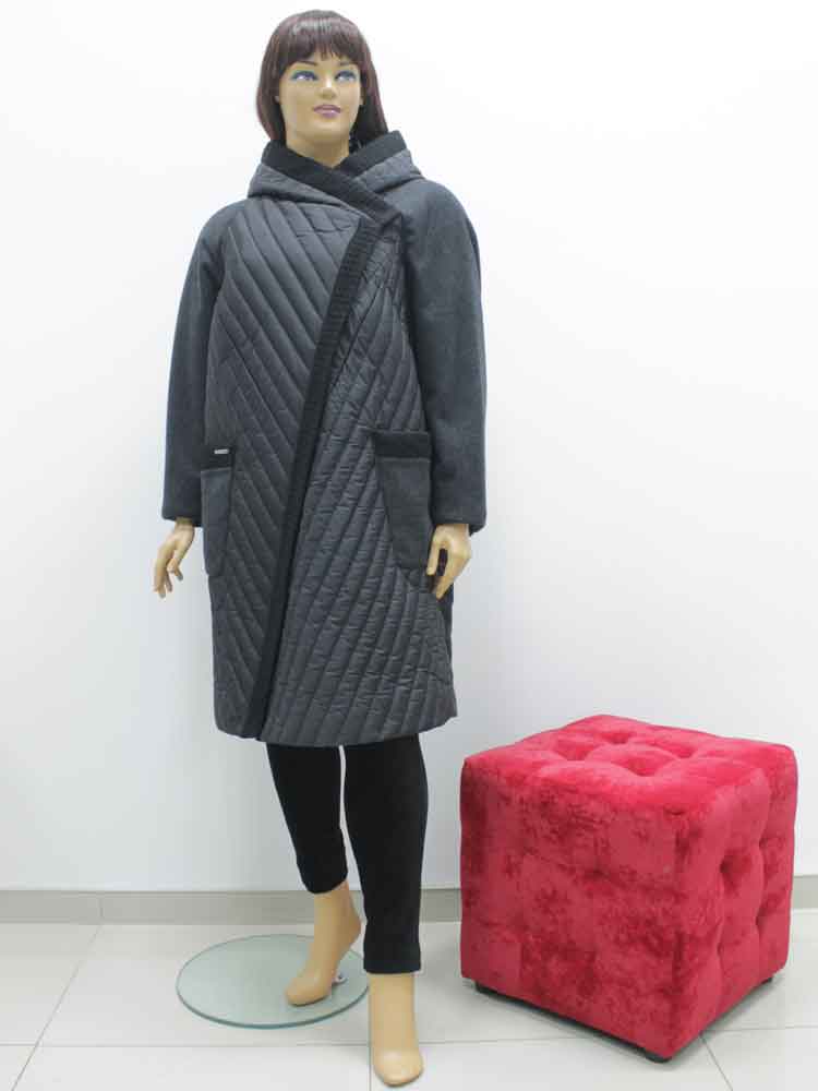 Пальто женское демисезонное комбинированное с капюшоном большого размера. Магазин «Пышная Дама», Харьков.