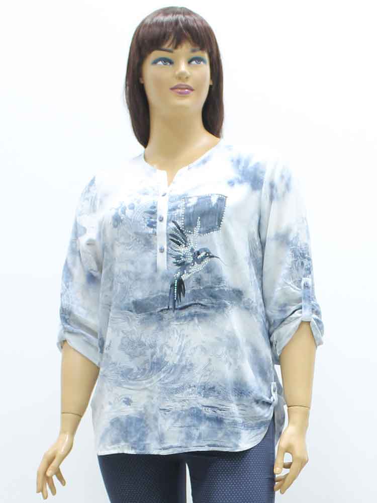 Блуза женская с декоративным принтом и аппликацией большого размера. Магазин «Пышная Дама», Харьков.