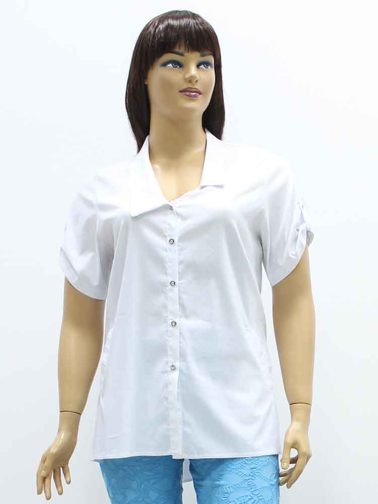 Сорочка (рубашка) женская из хлопка с эластаном с асимметричным воротом большого размера. Магазин «Пышная Дама», Харьков.