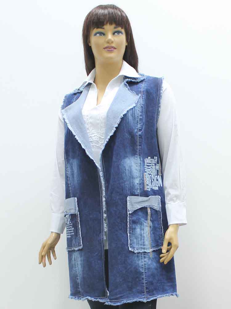 Жилет женский стрейчевый джинсовый с аппликацией большого размера. Магазин «Пышная Дама», Харьков.