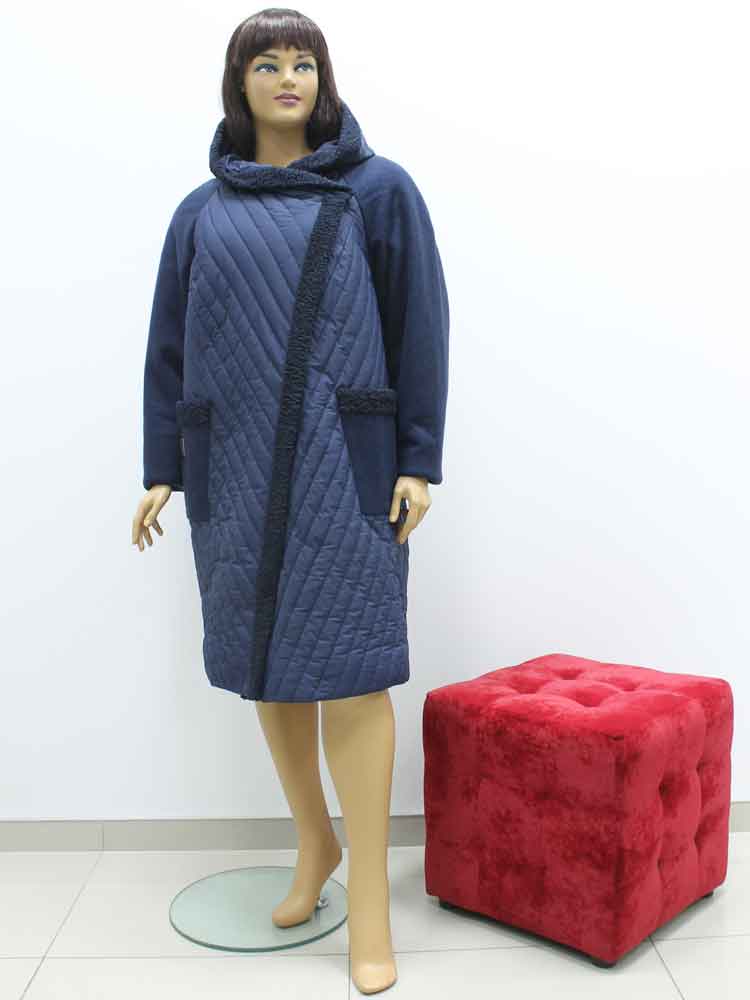 Пальто женское зимнее комбинированное с капюшоном большого размера. Магазин «Пышная Дама», Харьков.