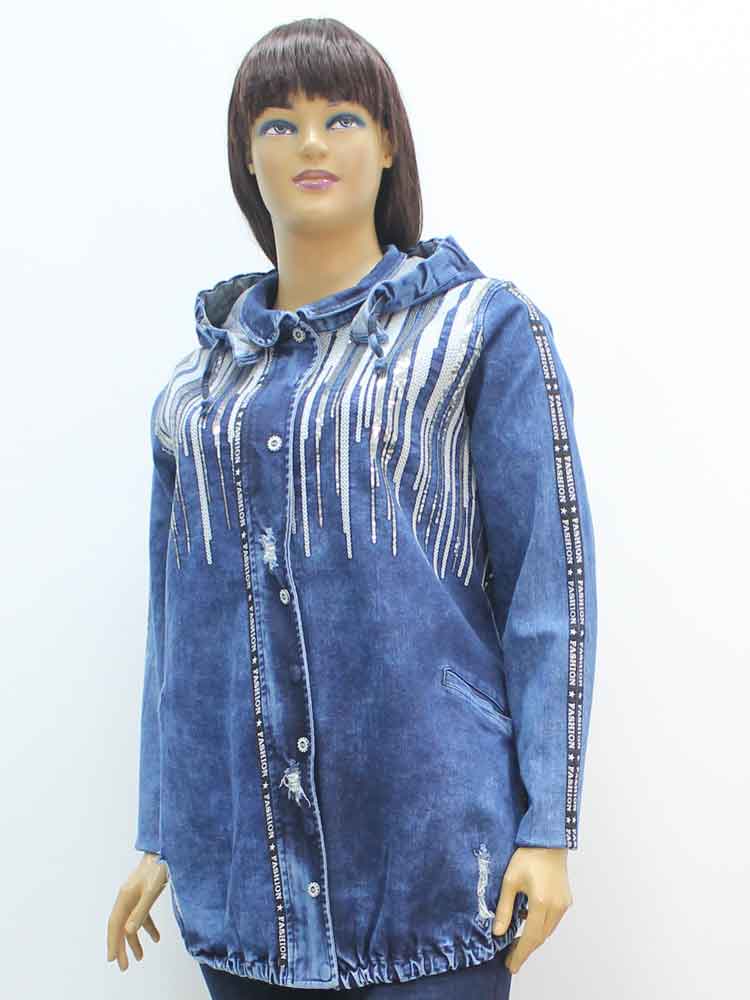 Куртка легкая женская джинсовая с аппликацией большого размера. Магазин «Пышная Дама», Харьков.