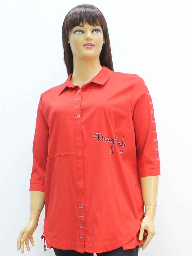 Сорочка (рубашка) женская из хлопка и эластана с аппликацией большого размера. Магазин «Пышная Дама», Харьков.
