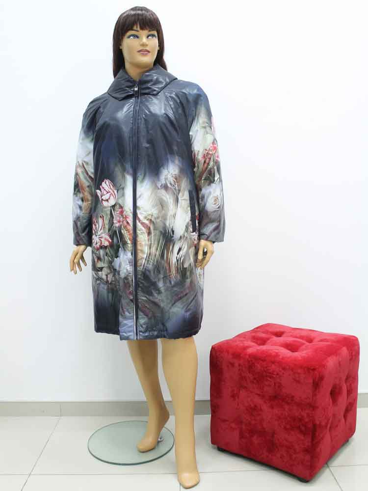 Пальто женское демисезонное с капюшоном и цветочным принтом большого размера. Магазин «Пышная Дама», Харьков.