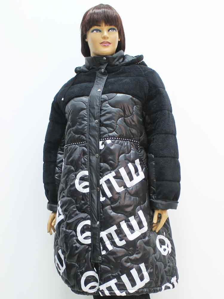 Куртка зимняя женская комбинированная с искусственным мехом и декоративным принтом большого размера. Магазин «Пышная Дама», Харьков.