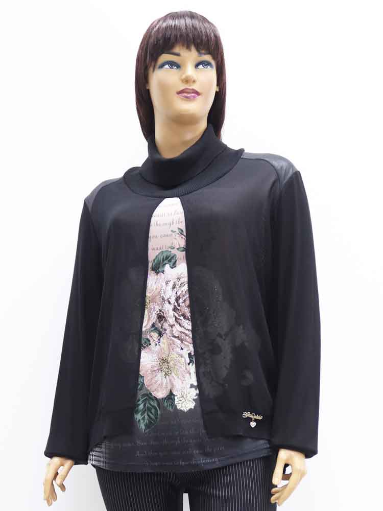 Блуза женская комбинированная с декоративным принтом и аппликацией большого размера. Магазин «Пышная Дама», Харьков.