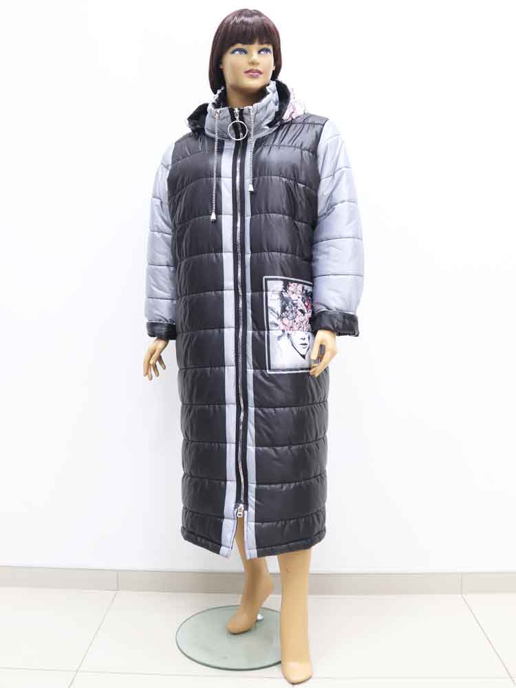 Пальто женское зимнее с капюшоном и декоративным принтом большого размера, 2021. Магазин «Пышная Дама», Харьков.