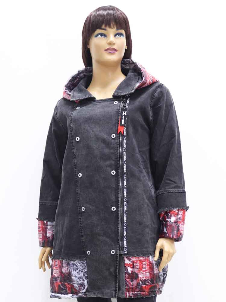 Куртка демисезонная женская джинсовая комбинированная с капюшоном большого размера. Магазин «Пышная Дама», Харьков.